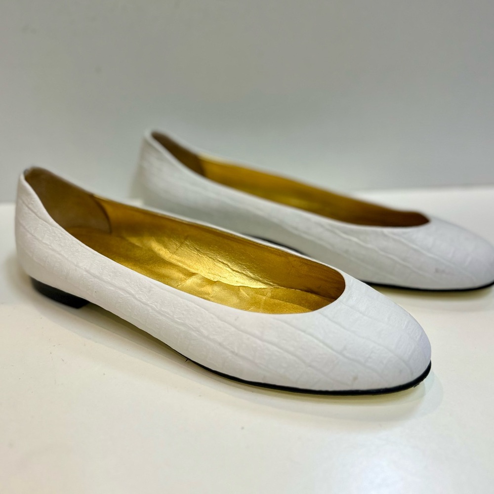 White Textured Ballet Flats
